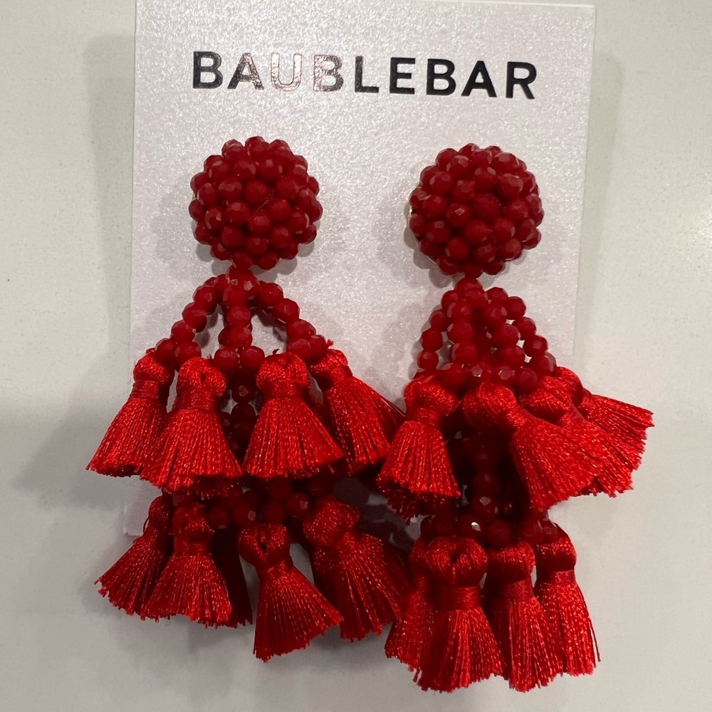 BaubleBar Bold Red Tassel Earrings